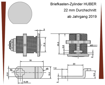 Briefkastenzylinder Huber 22 mm ab Jahrgang 2019