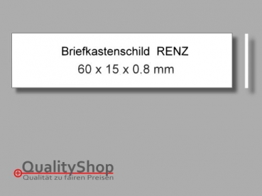 Briefkastenschild RENZ  60 x 15 x 0,8 mm weiss